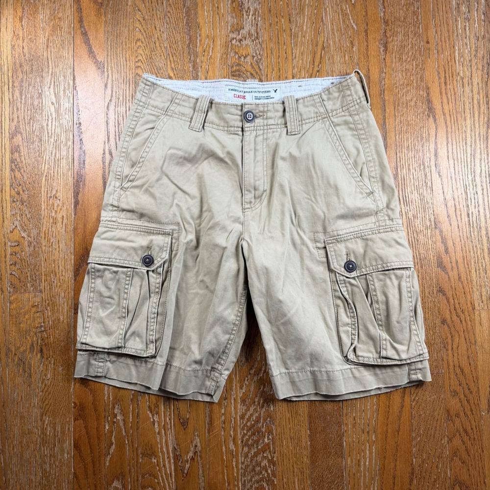 Y2K American Eagle Outfitters Mens 30x10 Classic Cargo Shorts Khaki Tan Beach